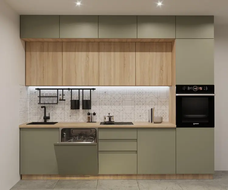 Кухня «Лайн Виола олива Дуб сонома 3000» купить в Тюмени. Цена от 97 ...